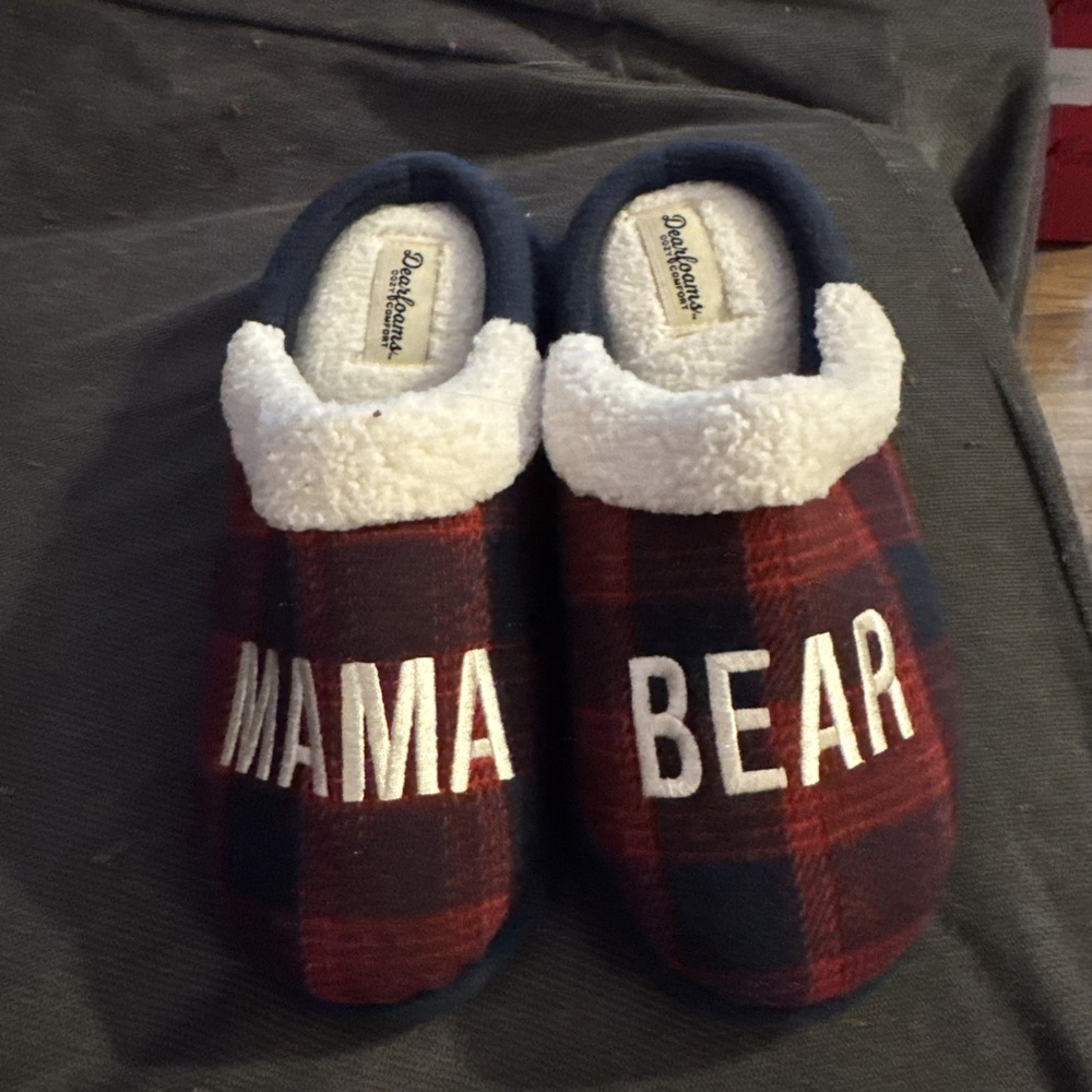 Slippers Mama Bear S(5-6) Dearfoams Plaid Sherpa Memory Foam Clogs SlipOn Shoes